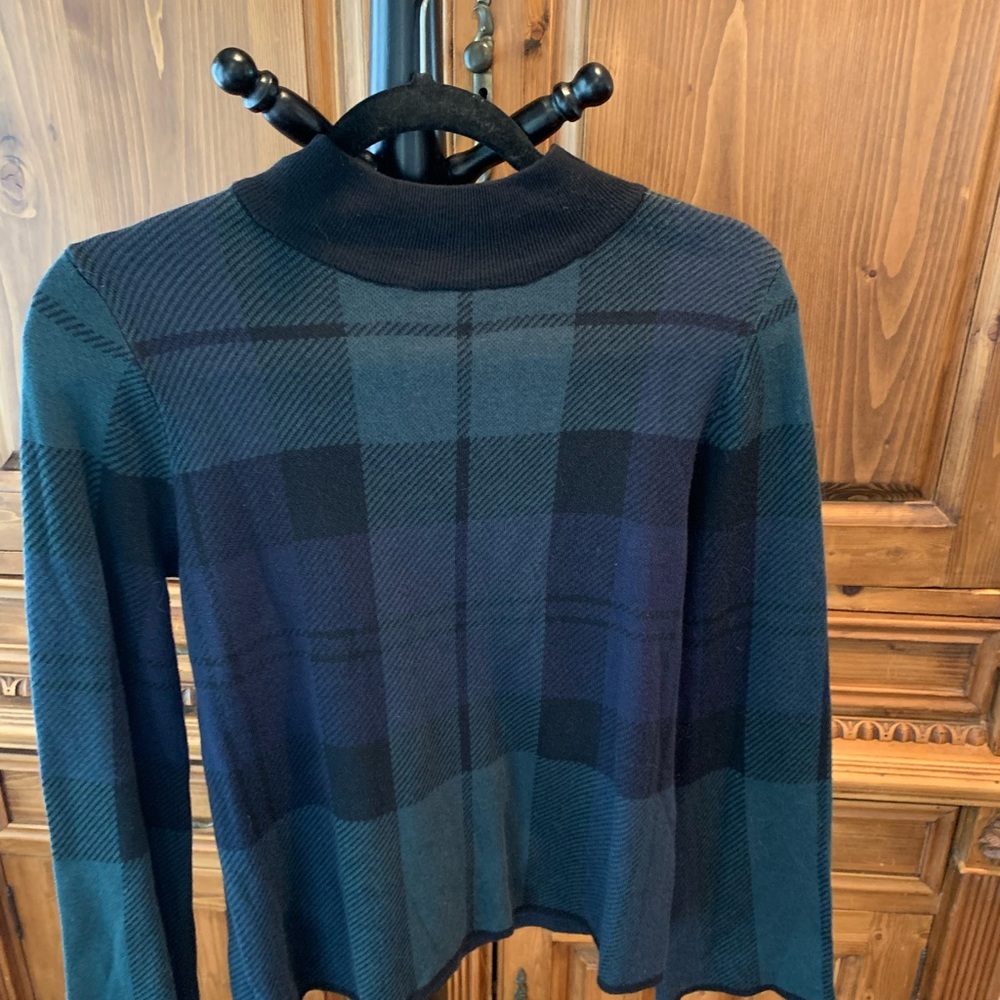 Plaid mock turtleneck,Ann Taylor Factory sweater.